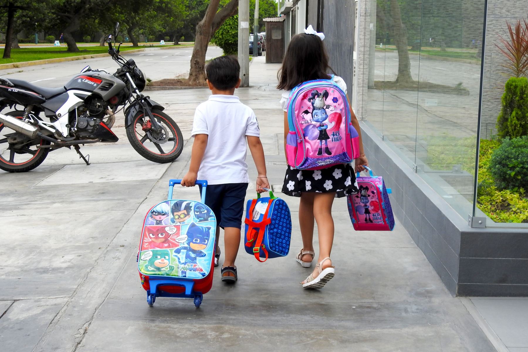 Los padres de familia deben procurar que las mochilas escolares no excedan el 10 % del peso del niño. Foto: ANDINA/difusión.
