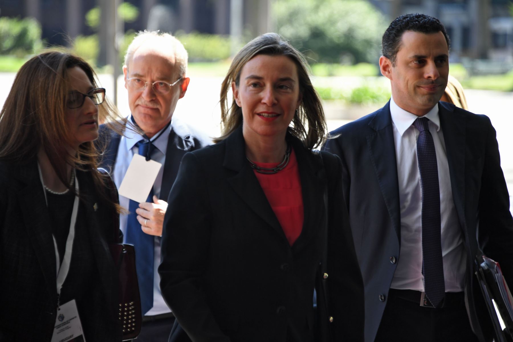 La alta representante de la Unión Europea para Asuntos Exteriores y Política de Seguridad, Federica Mogherini llega a una reunión sobre Venezuela en Montevideo Foto: AFP