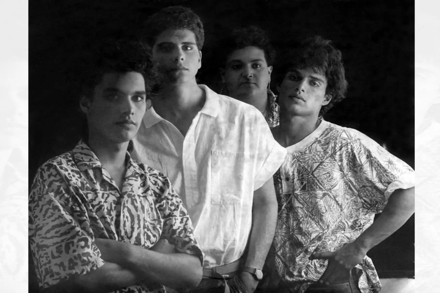 Lima - setiembre 1988 / Patricio Suárez-Vértiz, Christian Meier, Arturo Pomar Jr. y Pedro Suárez-Vértiz, integrantes del grupo Arena Hash. Foto: Archivo El Peruano / DIFUSIÓN