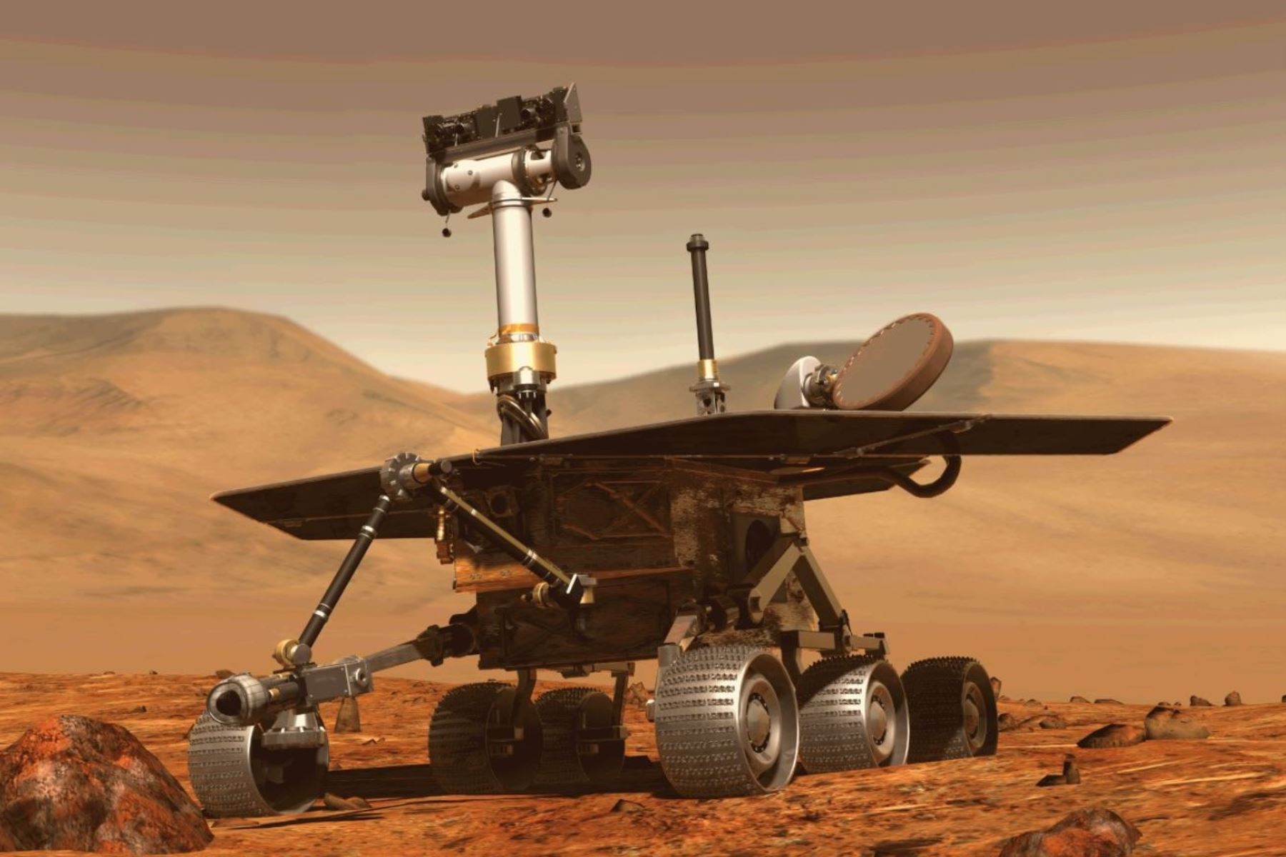 Imagen generada por computadora y archivo obtenida el 31 de agosto de 2018 muestra el rover Opportunity de la NASA, del programa de exploración del planeta Marte. Foto: AFP