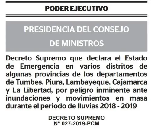 Declaran en emergencia a 183 distritos de cinco regiones por peligro ante lluvias intensas