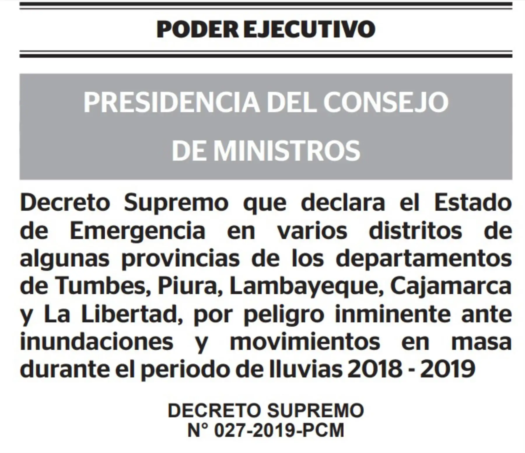 Declaran en emergencia a 183 distritos de cinco regiones por peligro ante lluvias intensas