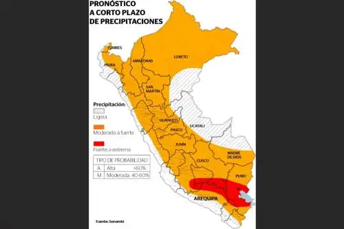 Pronostican precipitaciones extremas en la Sierra sur desde esta tarde.