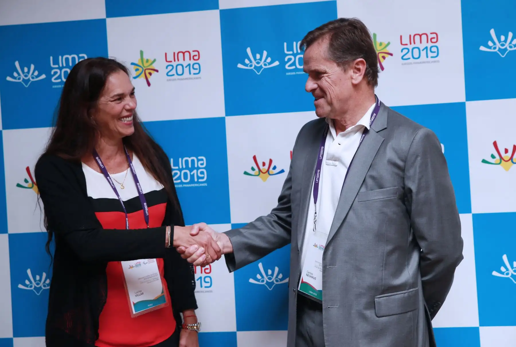 Carlos Neuhaus , presidente de la Comisión Organizadora de los Juegos Panamericanos de Lima 2019 y Lucha Villar Gálvez ANPP . Foto: ANDINA/Norman Córdova