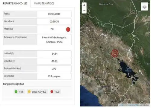 Sismo de magnitud 7.0 se registró esta madrugada en la región Puno.