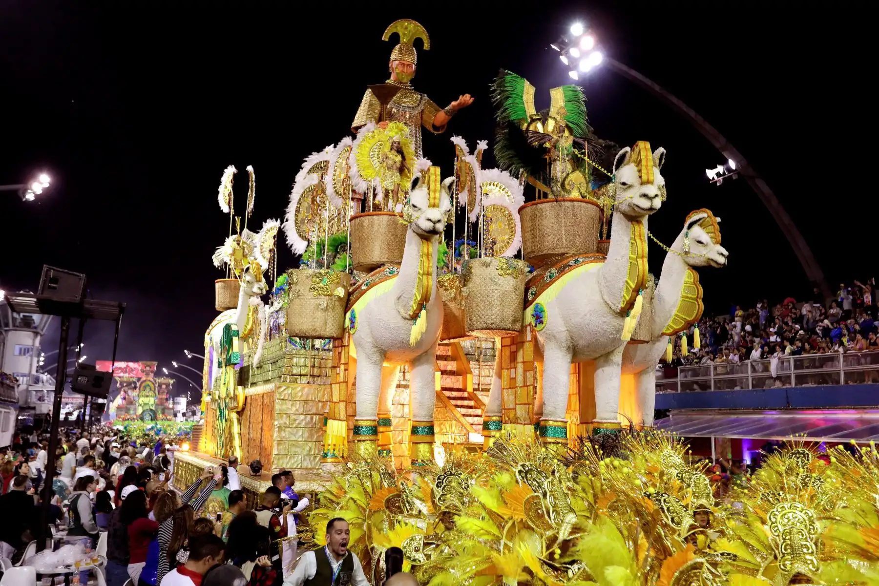 Integrantes de la escuela de samba del Grupo Especial Unidos de Vila Maria en la celebración del pasado domingo del carnaval en el sambódromo de Anhembí en Sao Paulo (Brasil). | Foto: EFE