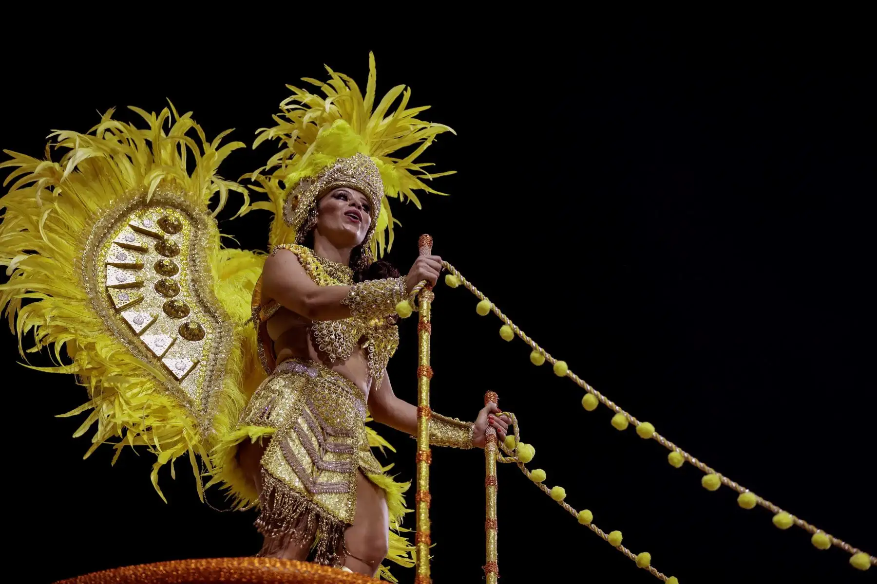 Integrantes de la escuela de samba del Grupo Especial Unidos de Vila Maria en la celebración del pasado domingo del carnaval en el sambódromo de Anhembí en Sao Paulo (Brasil). | Foto: EFE