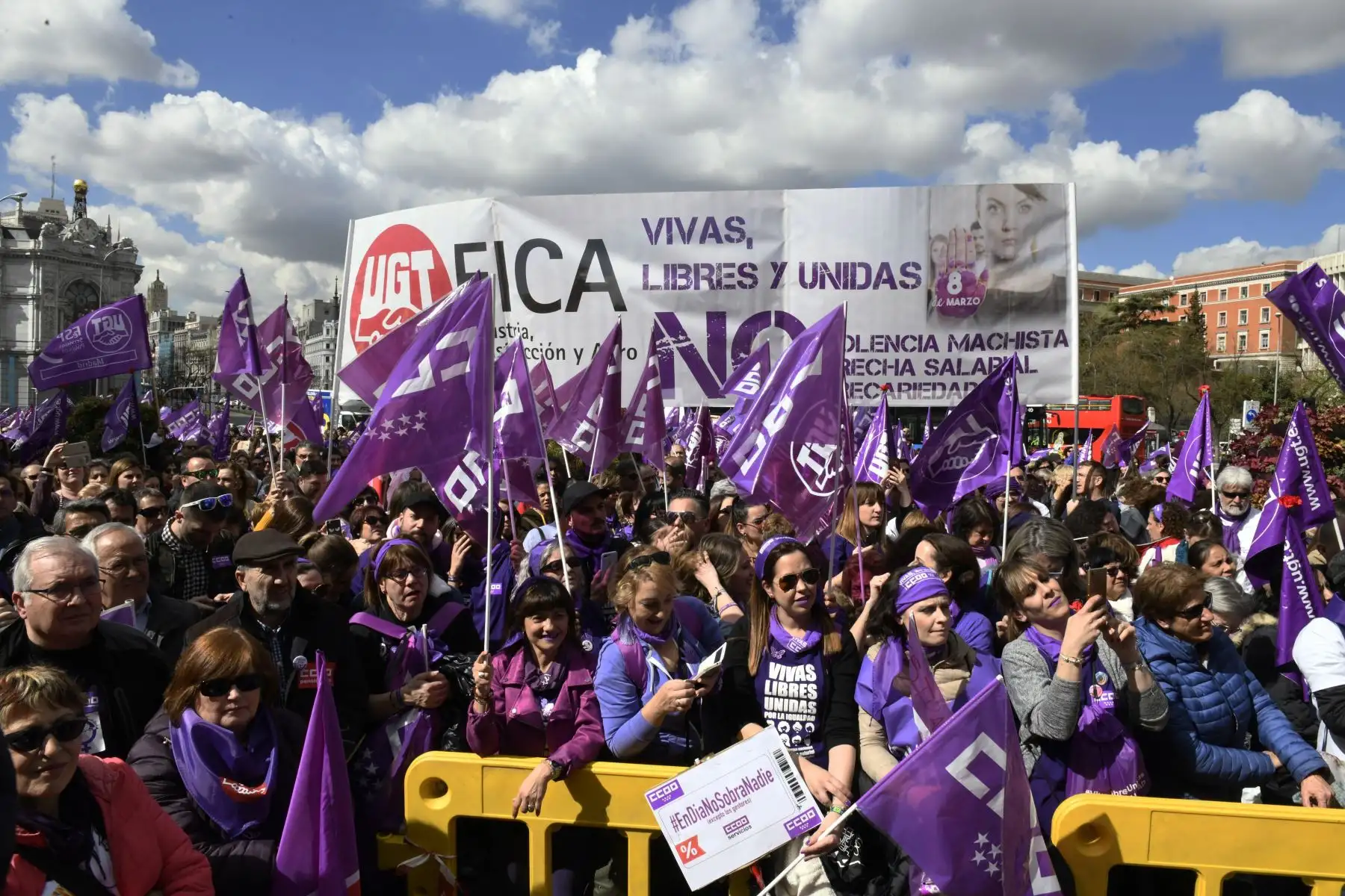 Concentración del Sindicato de Estudiantes en la Puerta del Sol, dentro de la huelga estudiantil-feminista convocada con motivo del Día de la Mujer. Foto: EFE