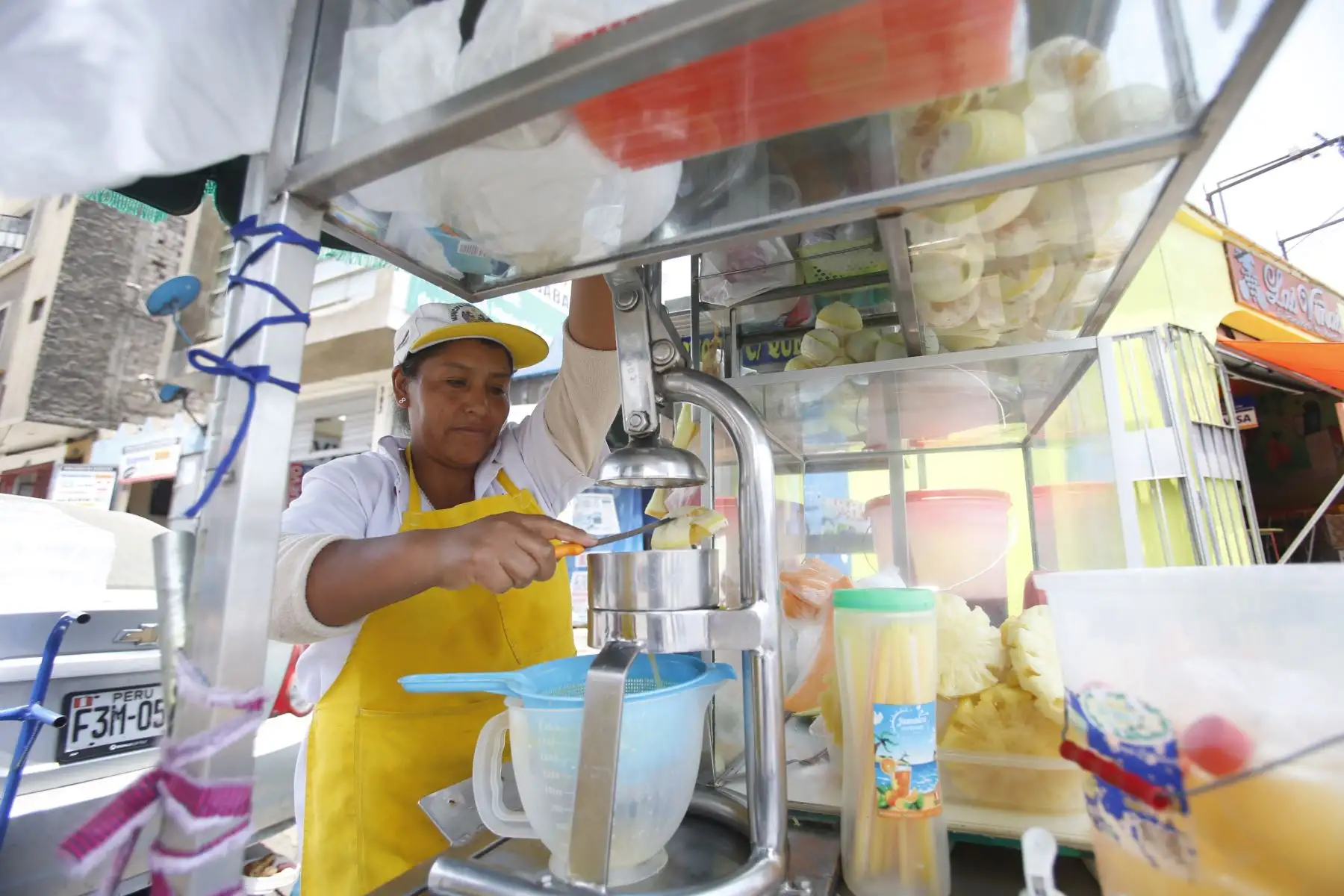 Mujeres trabajadoras en la ciudad de Lima. Valentina Lima, es vendedora de jugos y fruta desde hace 4 años, su jornada laboral empieza a partir de las 6 am hasta las 4 pm. Foto: ANDINA/Nathalie Sayago