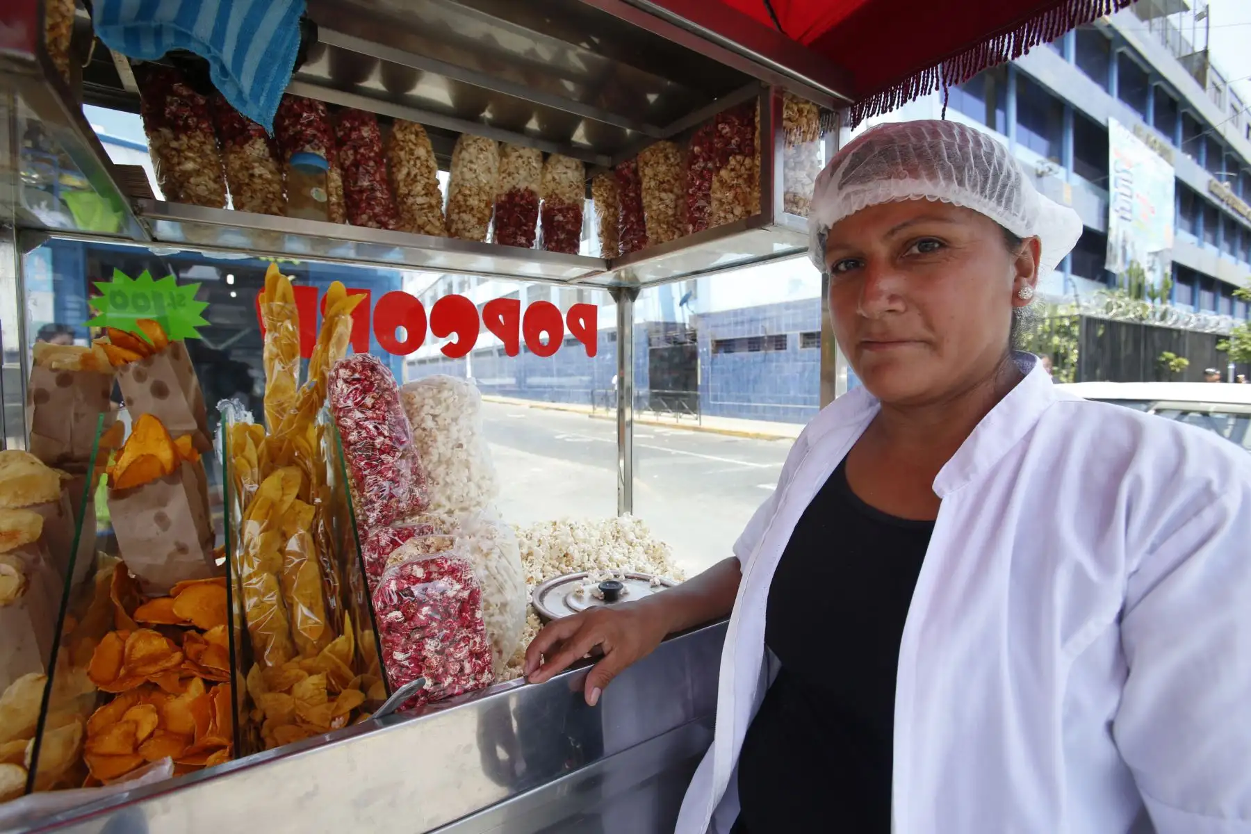Mujeres trabajadoras en la ciudad de Lima. Vilma Delgado tiene un puesto de chanchita y productos orgánicos, tiene 1 año trabajando en la zona y su jornada laboral empieza a partir de la 10 am hasta las 8 de la noche de lunes a sábado. Foto: ANDINA/Nathalie Sayago