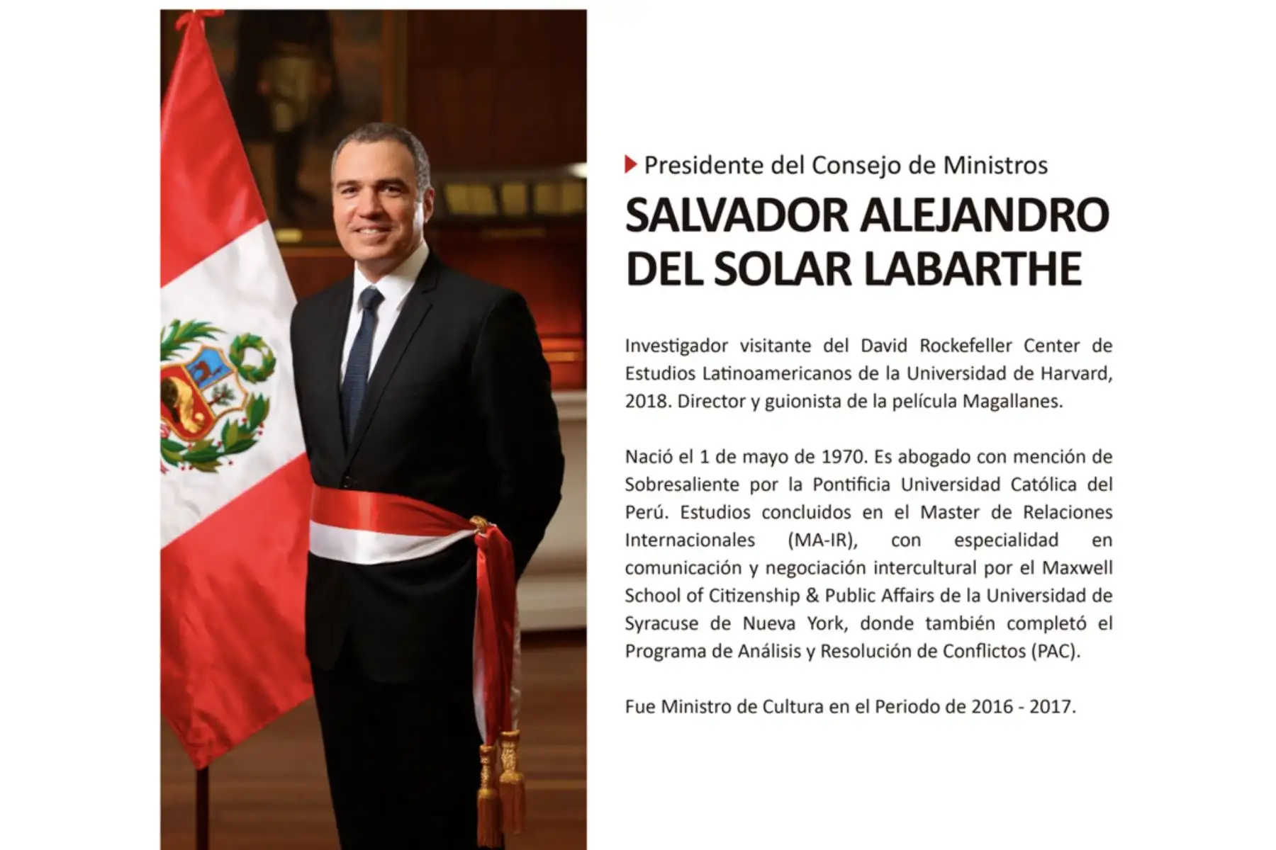 Presidente del Consejo de Ministros, Salvador del Solar