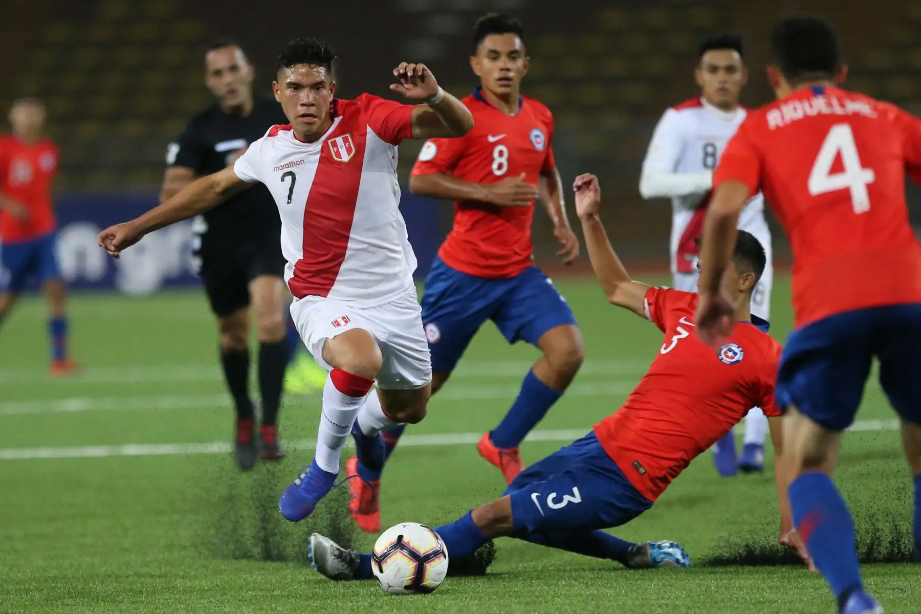 Partido entre Perú vs Chile, del Grupo A del Campeonato Sudamericano Sub 17, en el estadio de la UNMSM. Foto: ANDINA/ Jhony Laurente