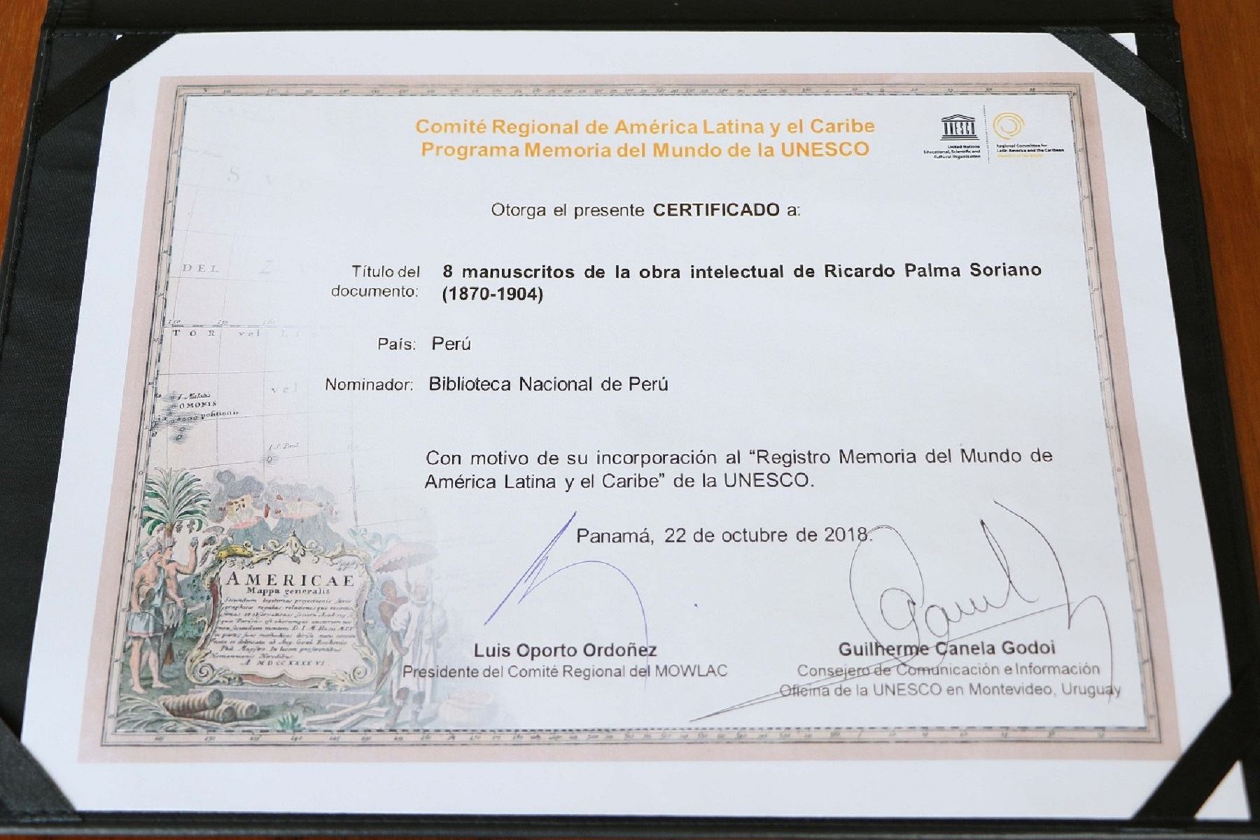 Unesco otorga certificado a la Biblioteca Nacional Foto. BNP