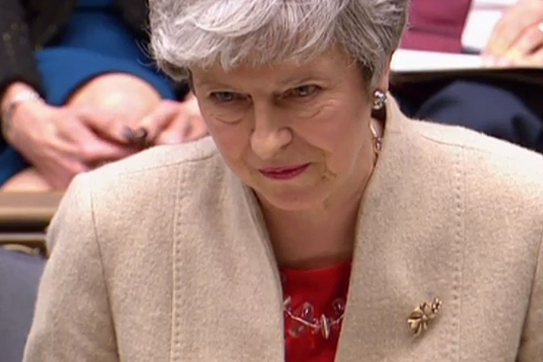 La primera ministra británica Theresa May hablando en la Cámara de los Comunes en Londres el 29 de marzo de 2019. Foto: AFP