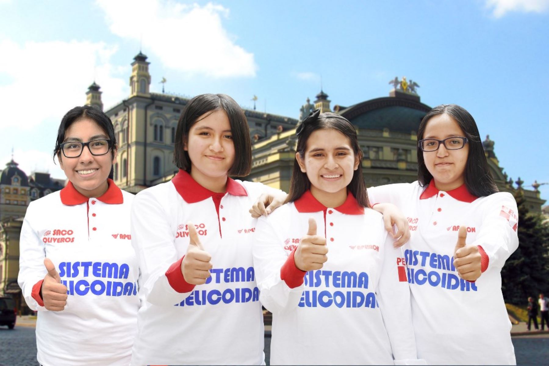 Mónica Martínez (16 años), Carla Fermín (13), Danna Vargas (14 ) y Tania Medina (17), conforman la delegación peruana que competirá en Olimpiada Mundial femenina de matemáticas en Ucrania. Foto: ANDINA/Difusión.
