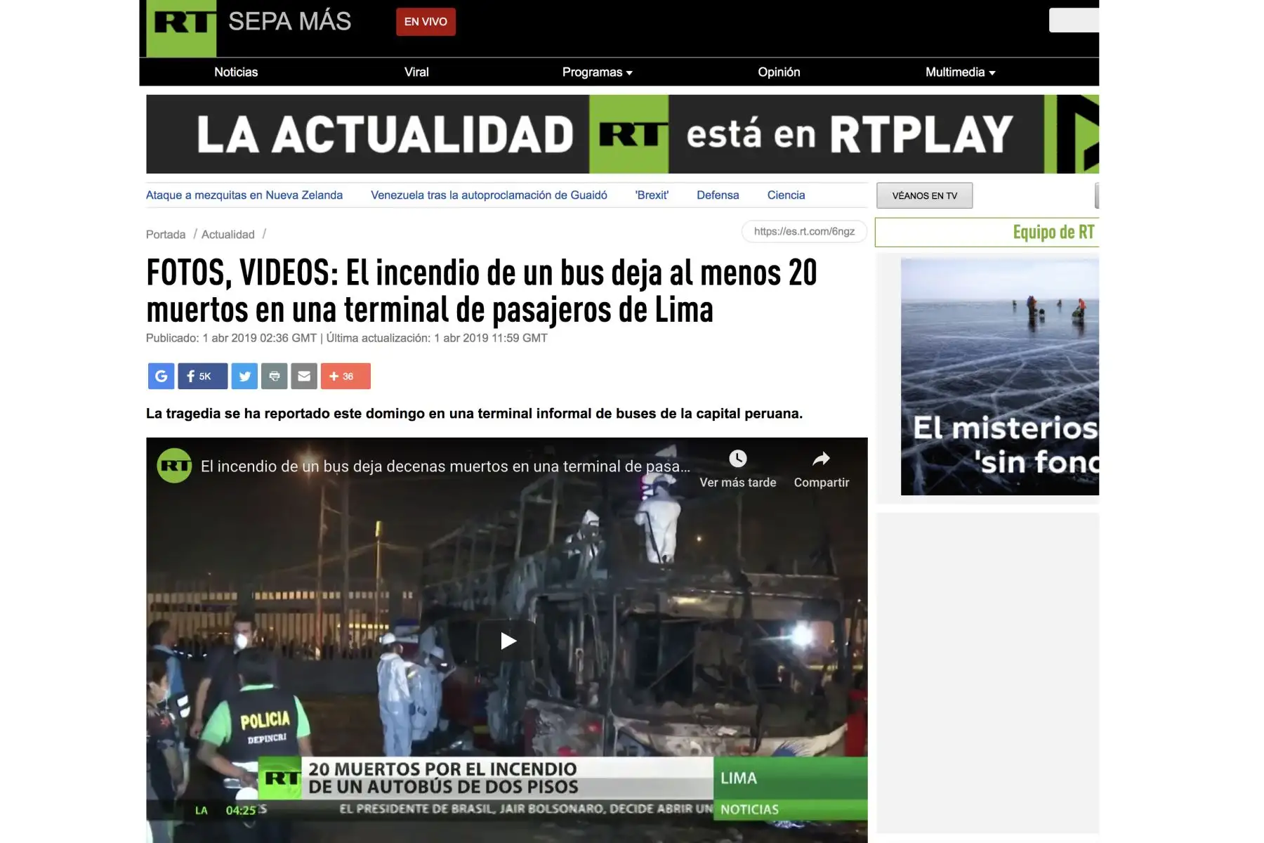 RT ESPAÑA Así informa la prensa internacional sobre tragedia en terminal terrestre Fiori