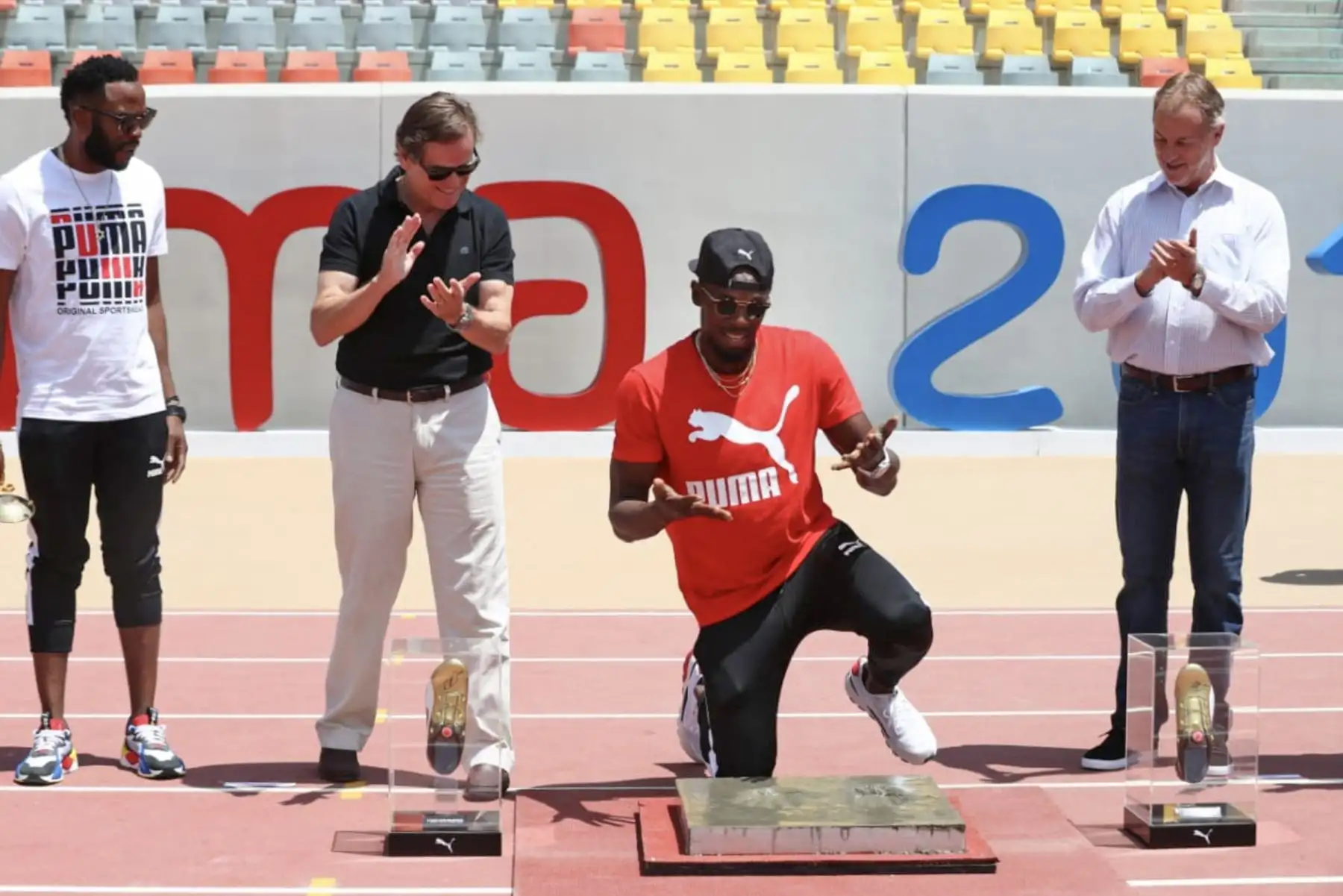 Usain Bolt dejó su huella en la nueva pista atlética de la Videna. Foto: ANDINA/Norman Cordova Usain Bolt dejó su huella en la nueva pista atlética de la Videna. Foto: ANDINA/Norman Cordova