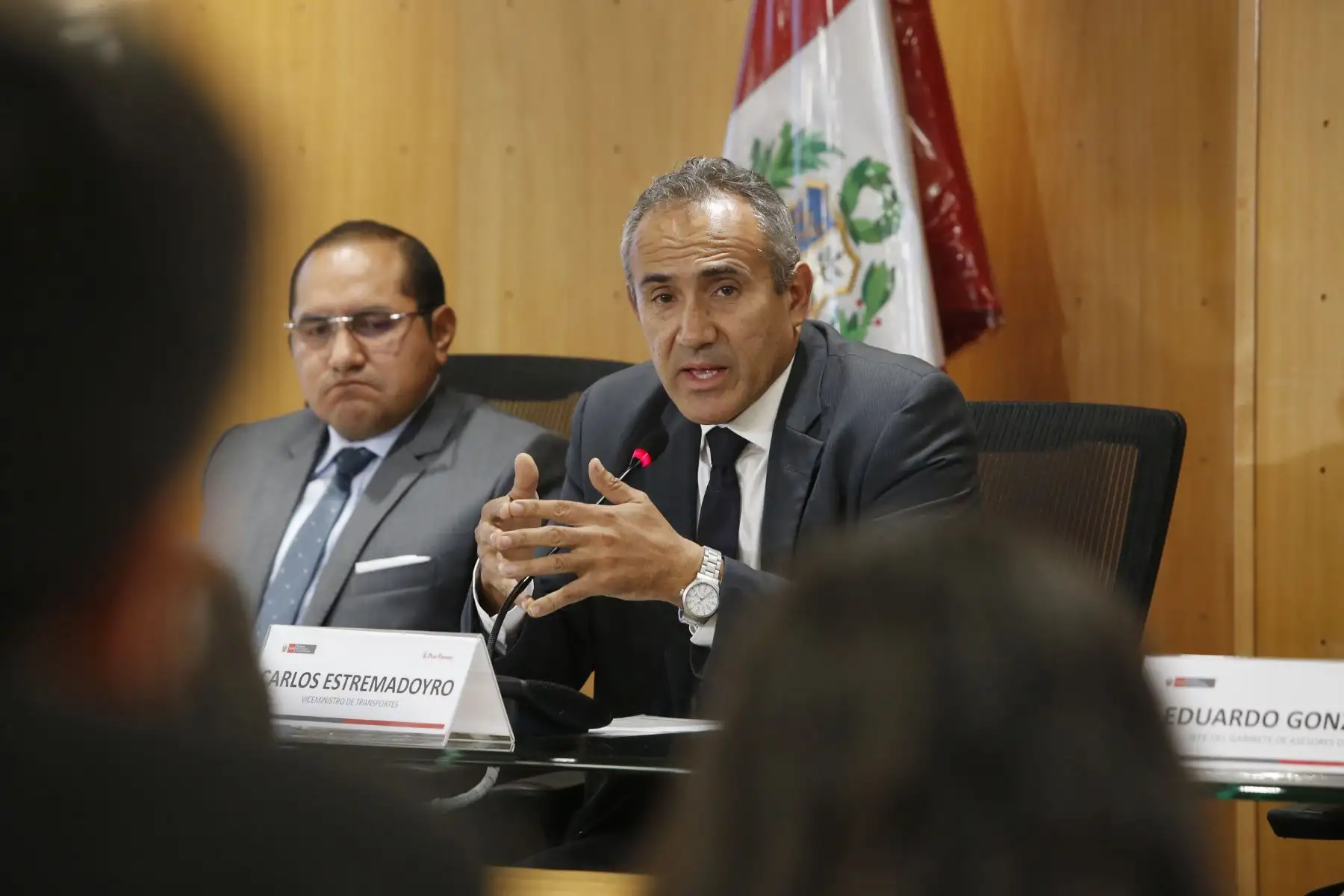 Conferencia de prensa de parte del Viceministro de Transporte, Carlos Estremadoyro sobre las medidas tomadas del sector tras incendio de bus en Fiori. Foto: ANDINA/Nathalie Sayago