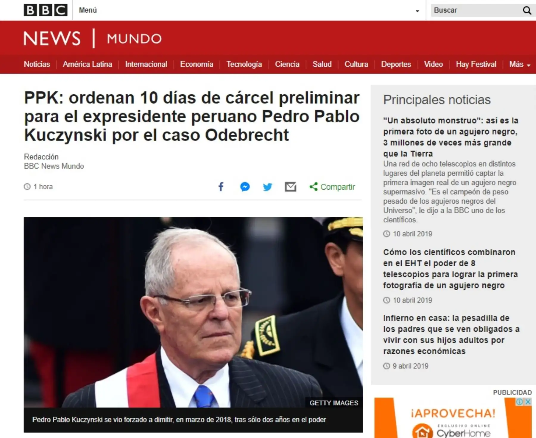 Así informó la prensa detención preliminar de Pedro Pablo Kuczynski.