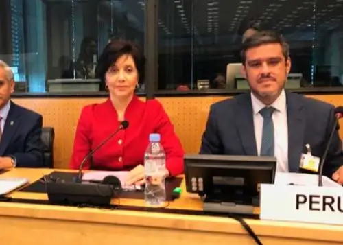 Delegación peruana encabezada por el viceministro de Derechos Humanos y Acceso a la Justicia, Daniel Sánchez, en Ginebra, Suiza.