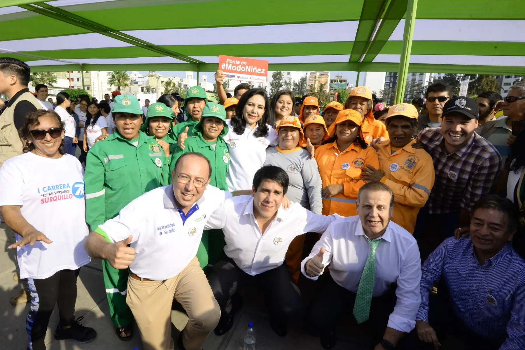 Ministra Gloria Monteneg y alcaldes de Surquillo, LaVictoria, Magdalena, Lince y SanBorja se ponen en Modo Niñez que busca sensibilizar a comunidad en el cuidado de las niñas, niños y adolescentes en espacios públicos.Foto:ANDINA/Mimp