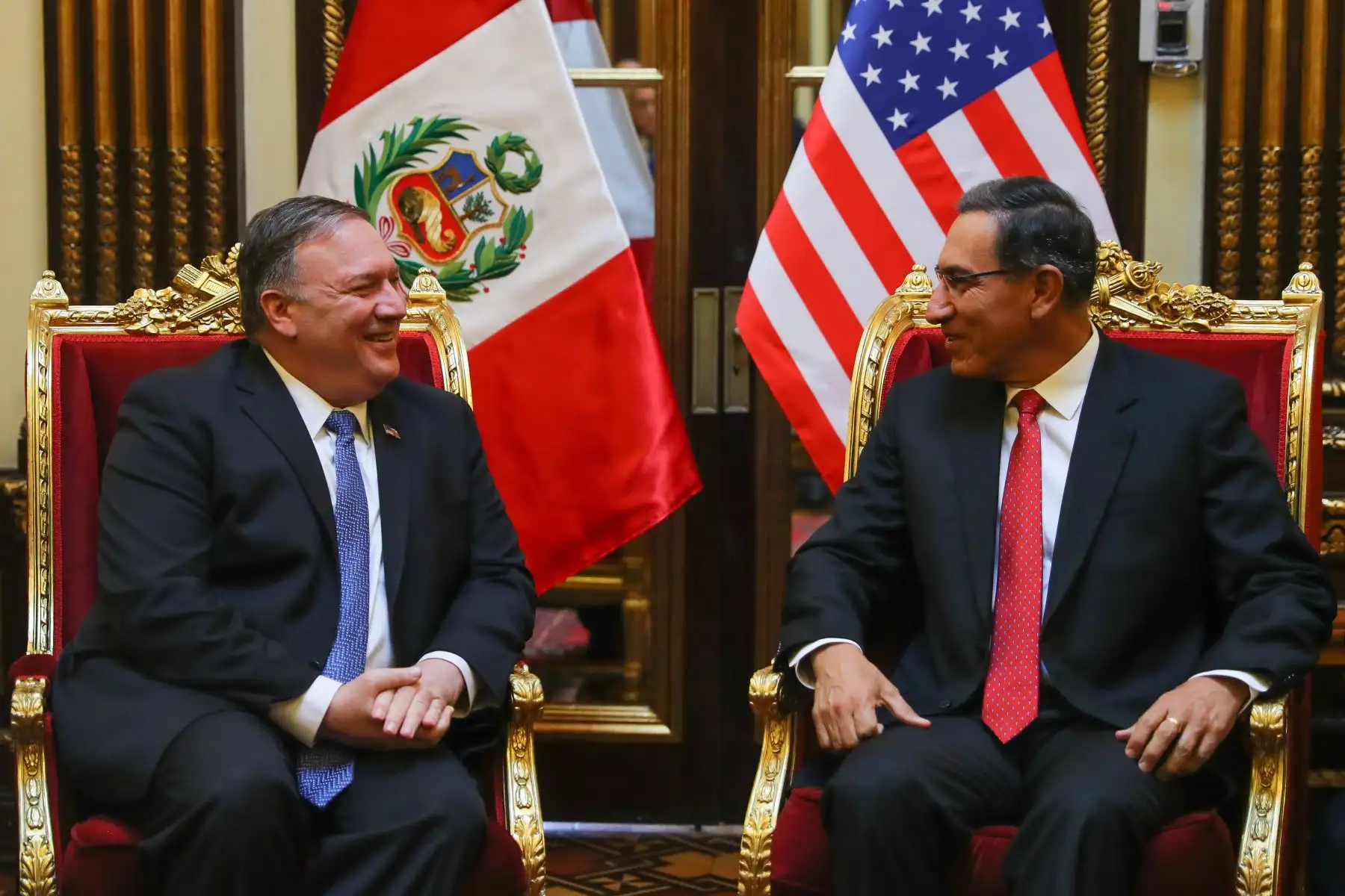 El presidente Martín Vizcarra sostuvo una reunión con el Secretario de Estado de los Estados Unidos de América, Mike Pompeo, donde abordaron temas sobre las relaciones económicas y comerciales, así como la cooperación en la lucha contra el narcotráfico .Foto: ANDINA/Prensa Presidencia
