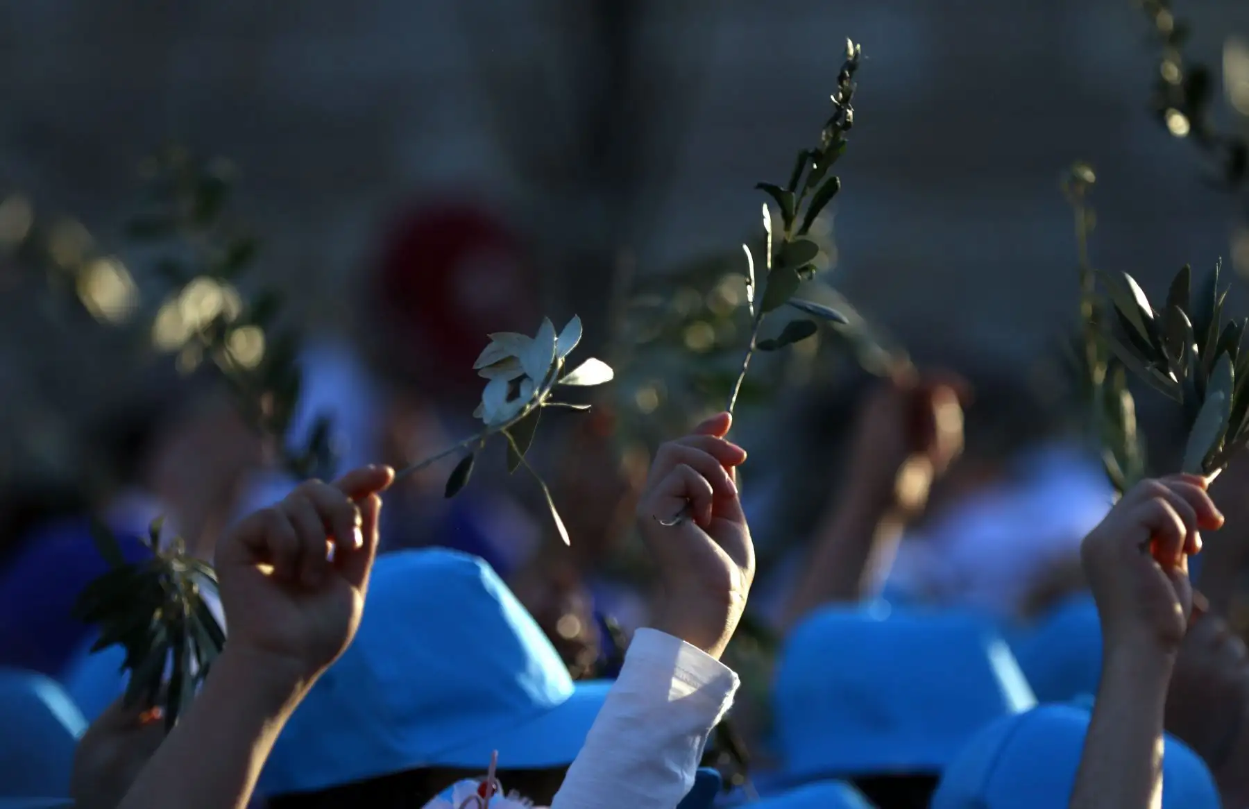 Cristianos iraquíes agitan hojas de palma mientras se reúnen en la iglesia de San José en Arbil, la capital de la región autónoma kurda del norte de Irak, para celebrar el Domingo de Ramos.Foto:AFP