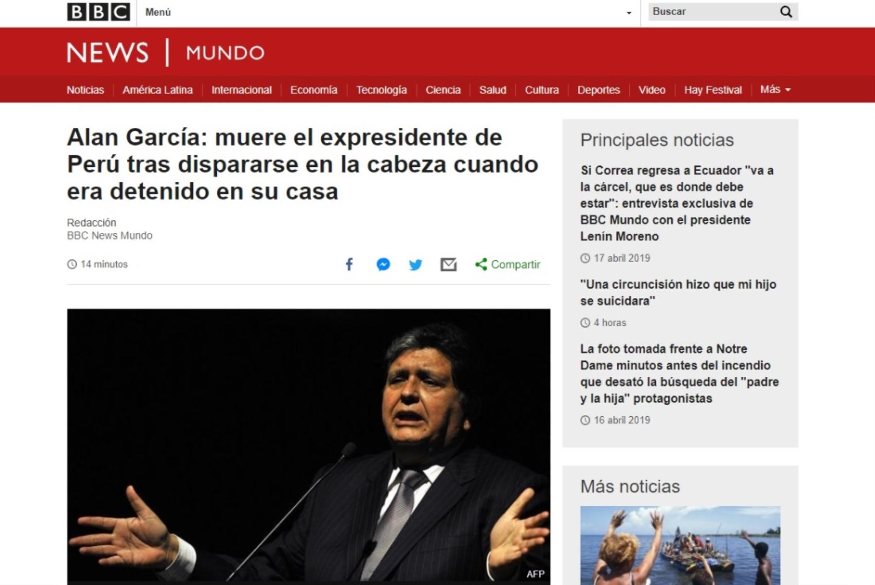 Alan García: así informa la prensa internacional sobre su muerte. Foto: ANDINA/Internet.