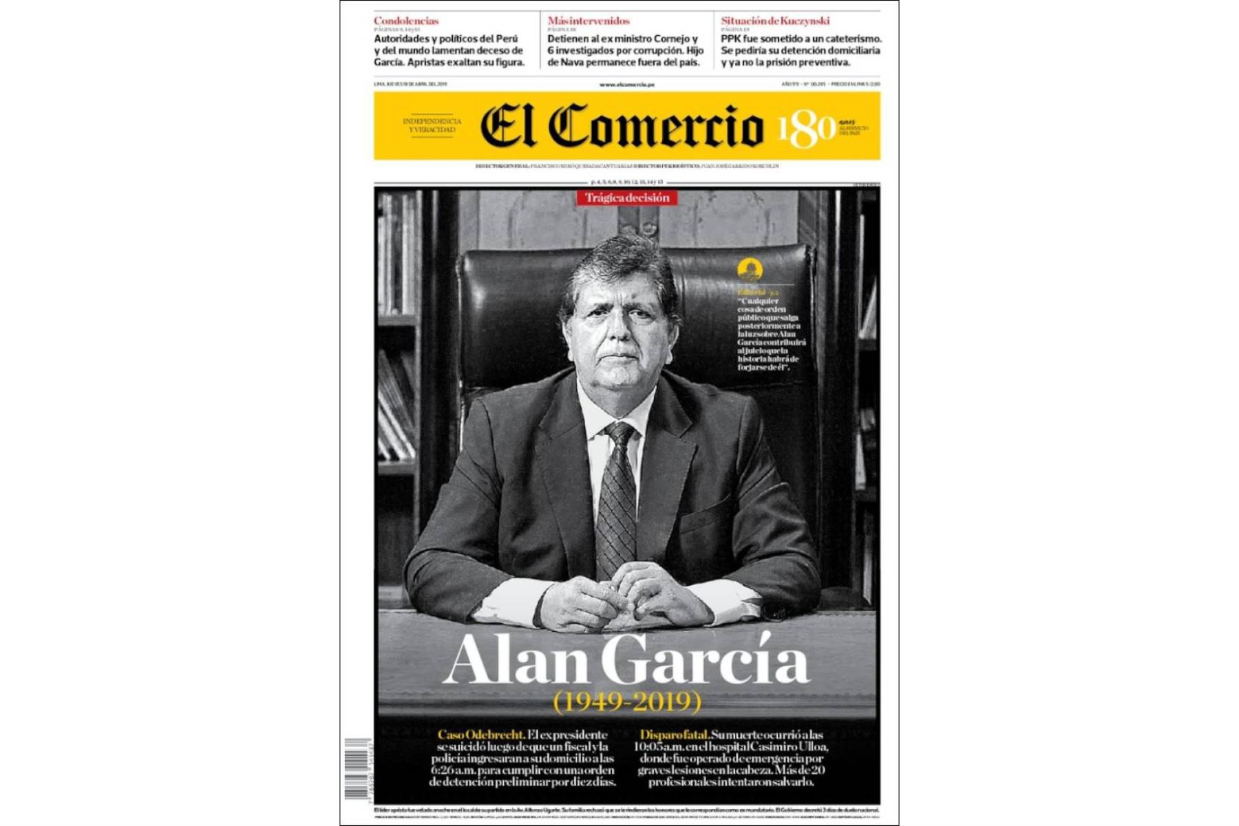 Alan García: Las portadas de los diarios peruanos