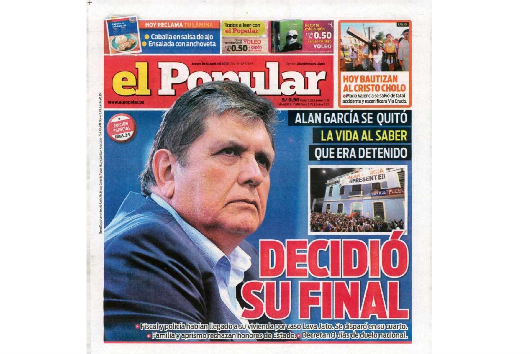 Alan García: Las portadas de los diarios peruanos| Galería Fotográfica |  Agencia Peruana de Noticias Andina