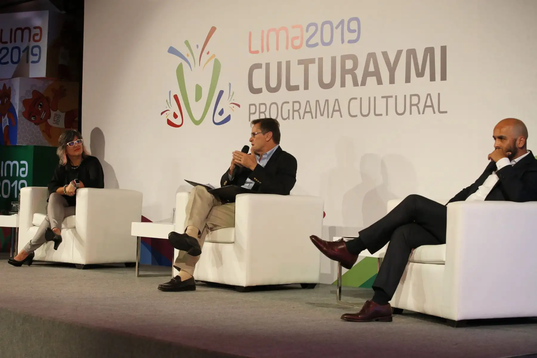Panamericanos Lima 2019. Con el lema La Fiesta de la Cultura, el Presidente del Comite Organizador de los Juegos Panamericanos y Parapanamericanos, Carlos Neuhaus y el Gerente de Comunicaciones, Juan Silva presentaron el Programa Cultural Lima 2019 acompañados por la Ministra de Cultura, Ulla Holmquist.  Foto: ANDINA/Nathalie Sayago