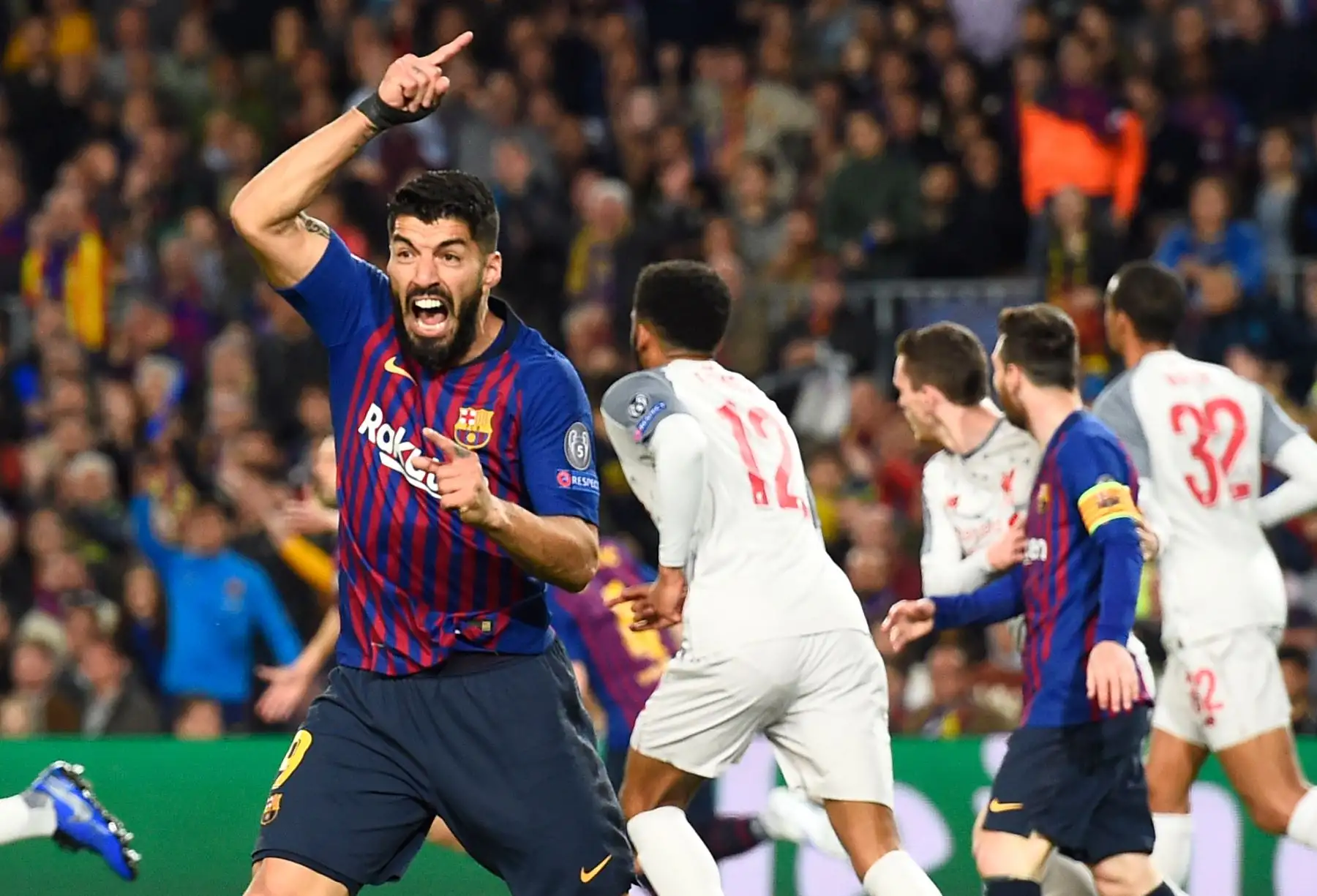 El delantero uruguayo Luis Suárez de Barcelona reacciona durante el partido de fútbol de ida y vuelta en la semifinal de la Liga de Campeones de la UEFA entre el FC Barcelona y el Liverpool.
Foto:AFP