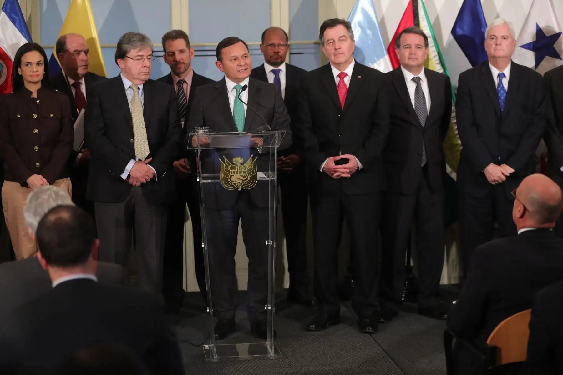 Pronunciamiento de los cancilleres y vicecancilleres de los 12 países integrantes del Grupo de Lima sobre los acontecimientos en torno a la crisis política en Venezuela. Foto: EFE