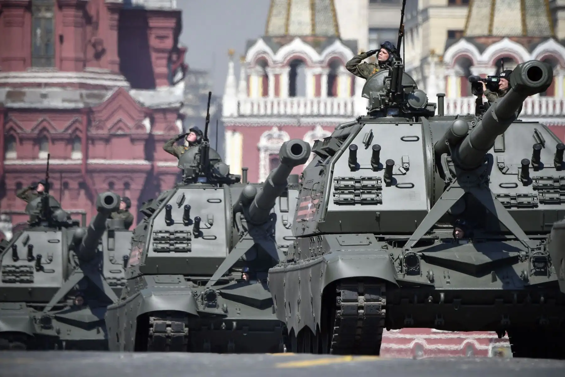 Ensayo militar por el 74 aniversario de la victoria sobre la Alemania nazi. Foto: AFP