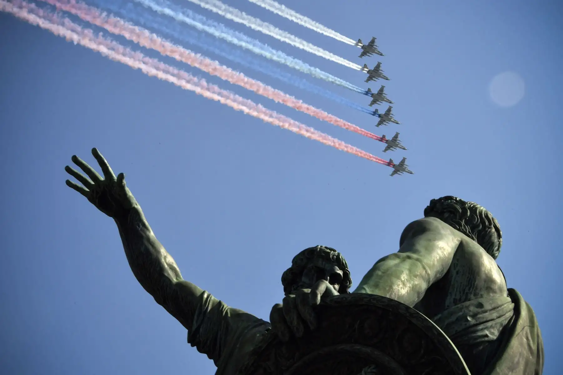 Ensayo militar por el 74 aniversario de la victoria sobre la Alemania nazi. Foto: AFP