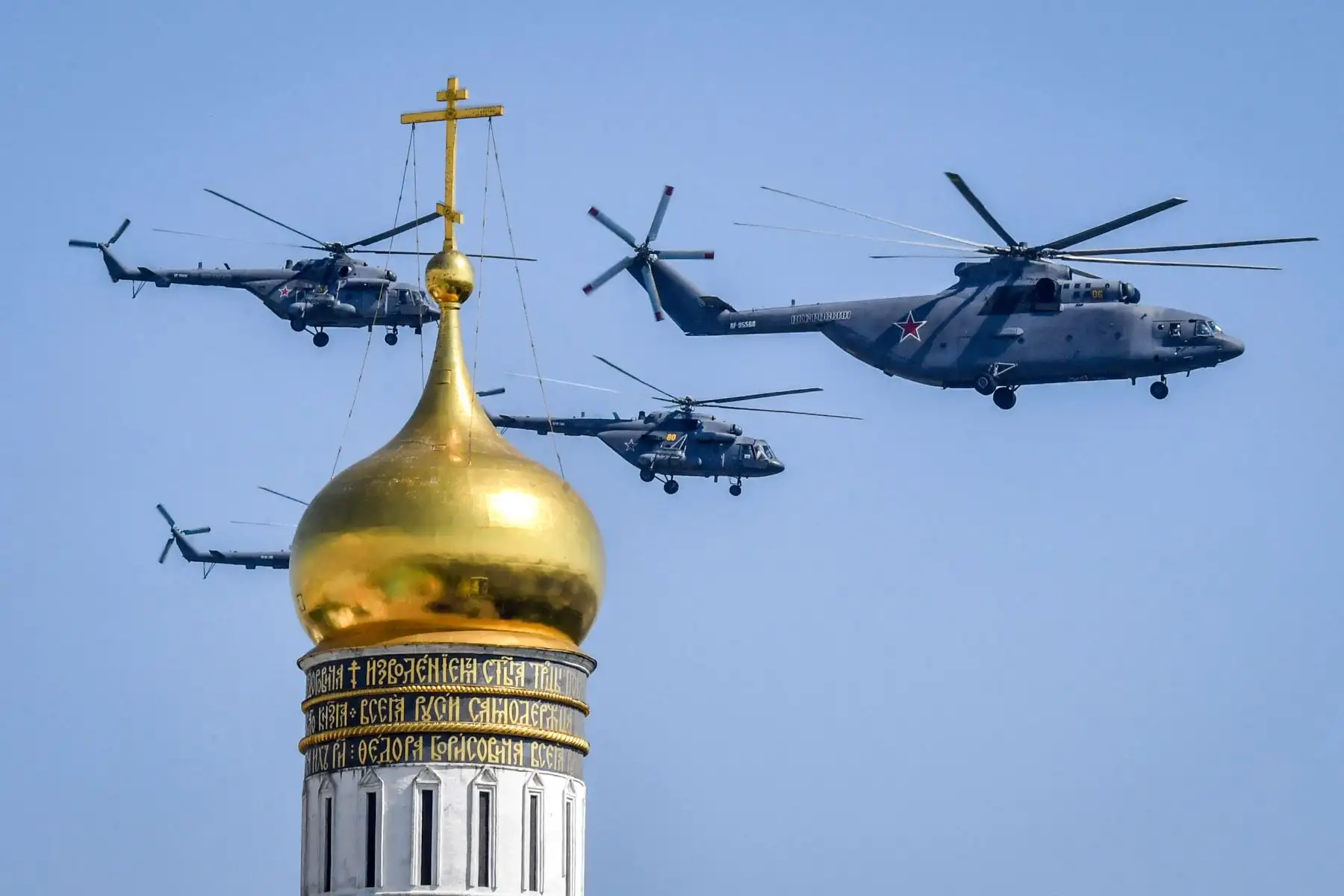 Ensayo militar por el 74 aniversario de la victoria sobre la Alemania nazi. Foto: AFP