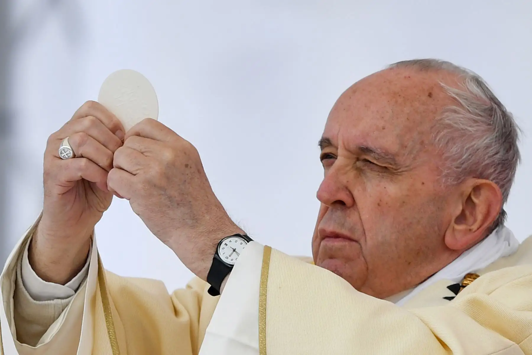 El Papa Francisco celebra la Santa Misa en la plaza de Macedonia del norte. Foto: AFP