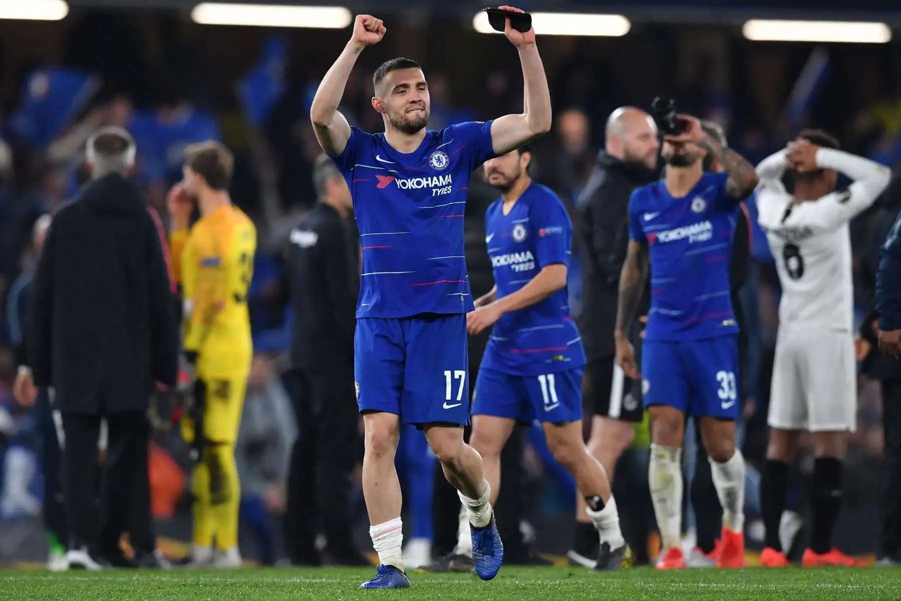 El mediocampista croata de Helsea, Mateo Kovacic, celebra la victoria durante el partido de fútbol de la segunda etapa de la UEFA Europa League entre Chelsea y Eintracht Frankfurt en Stamford Bridge en Londres el 9 de mayo de 2019.
Ben STA.Foto:AFP