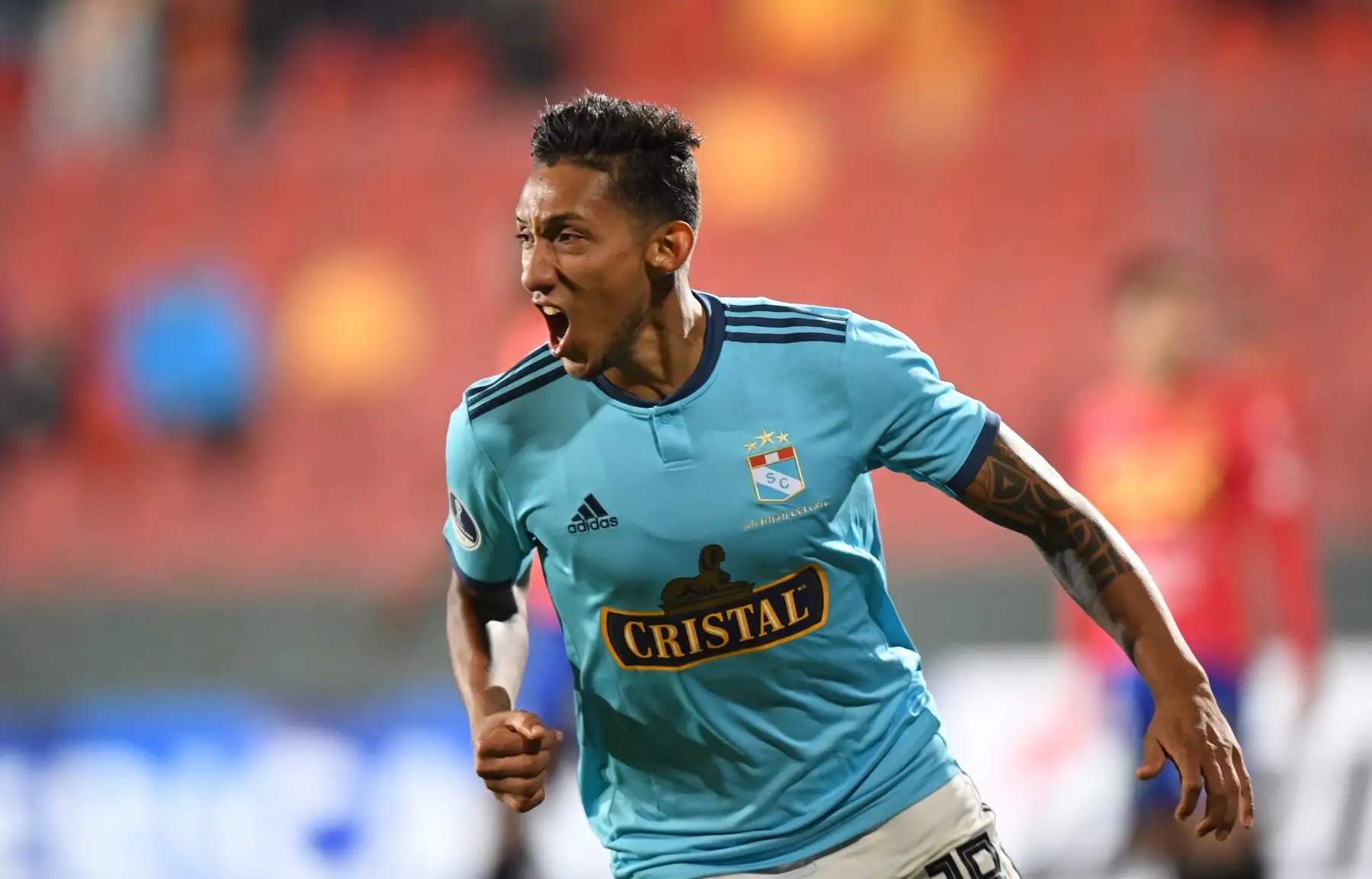 El futbolista de Sporting Cristal, Christofer Gonzales, celebra después de marcar contra la Unión Española de Chile durante su partido de fútbol de Copa Sudamericana.
Foto:AFP