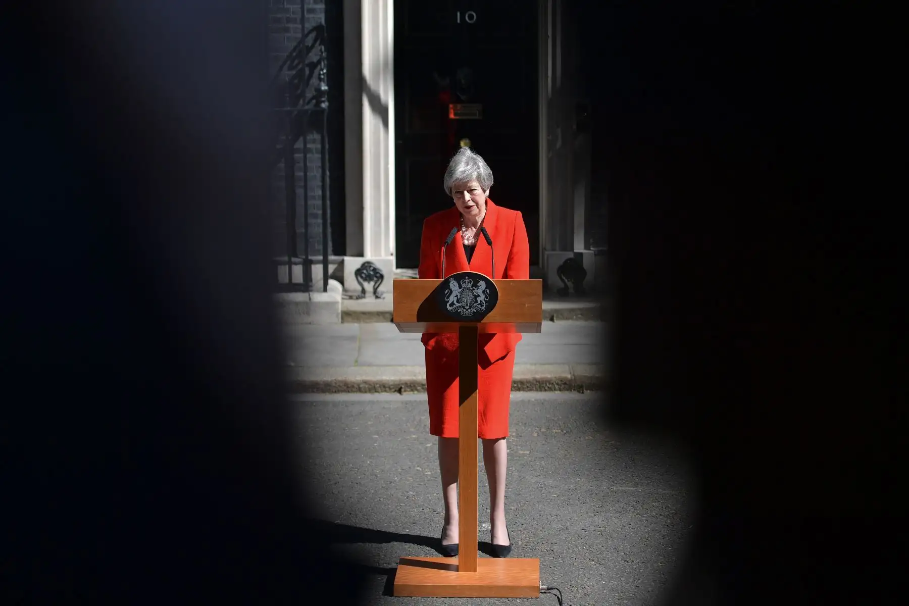 La primera ministra británica, Theresa May, anuncia su renuncia. Foto: AFP