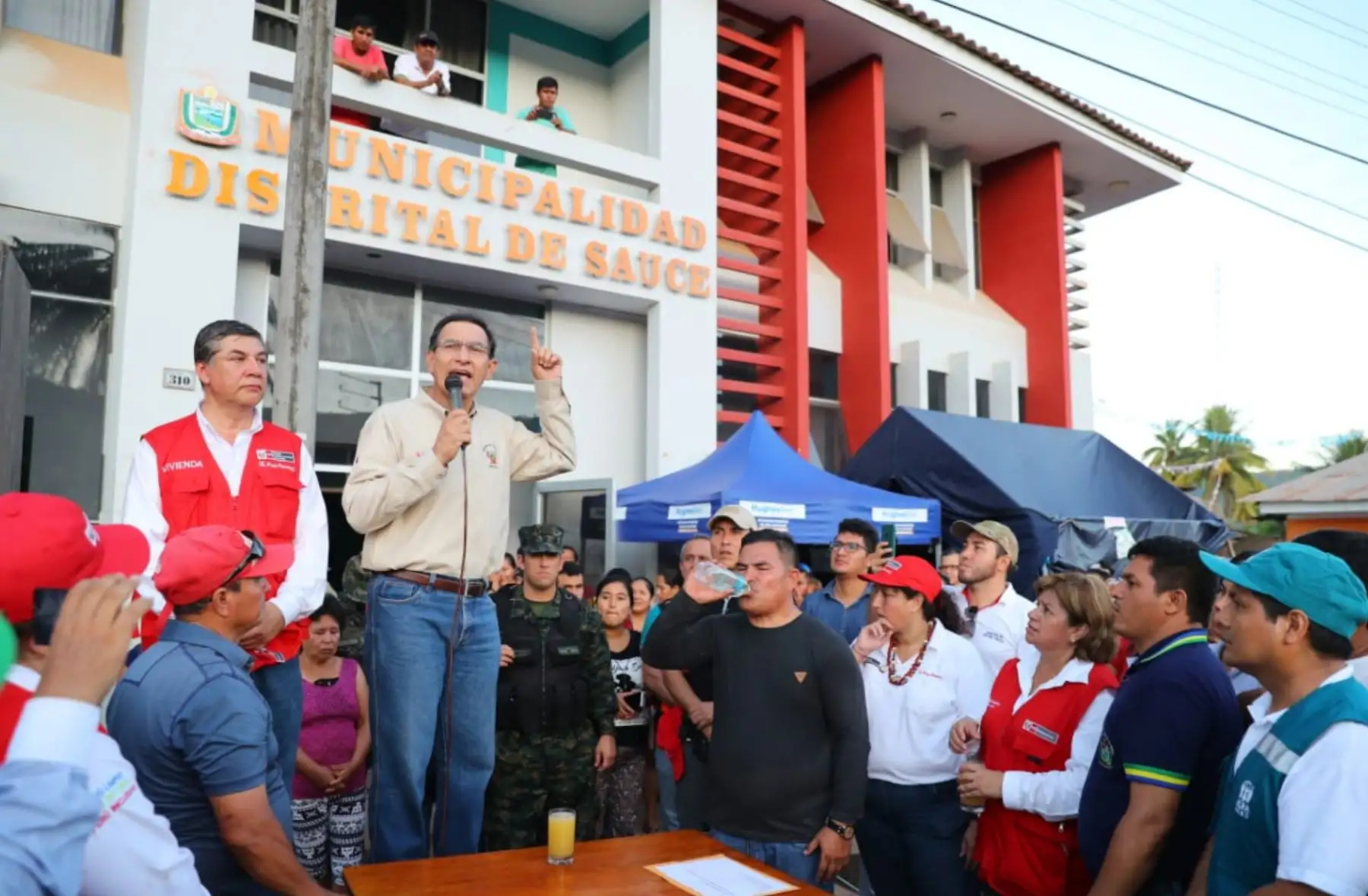 El Presidente Martín Vizcarra visitó el distrito de Sauce, en San Martin, para supervisar los trabajos de rehabilitación tras el sismo. Foto: ANDINA/ Prensa Presidencia