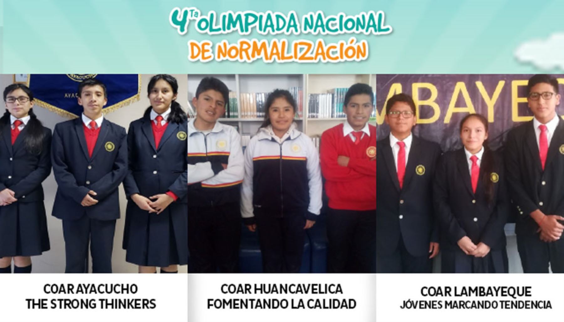 Alumnos finalistas de la Cuarta Olimpiada Nacional de Normalización 2019 que organiza el Inacal