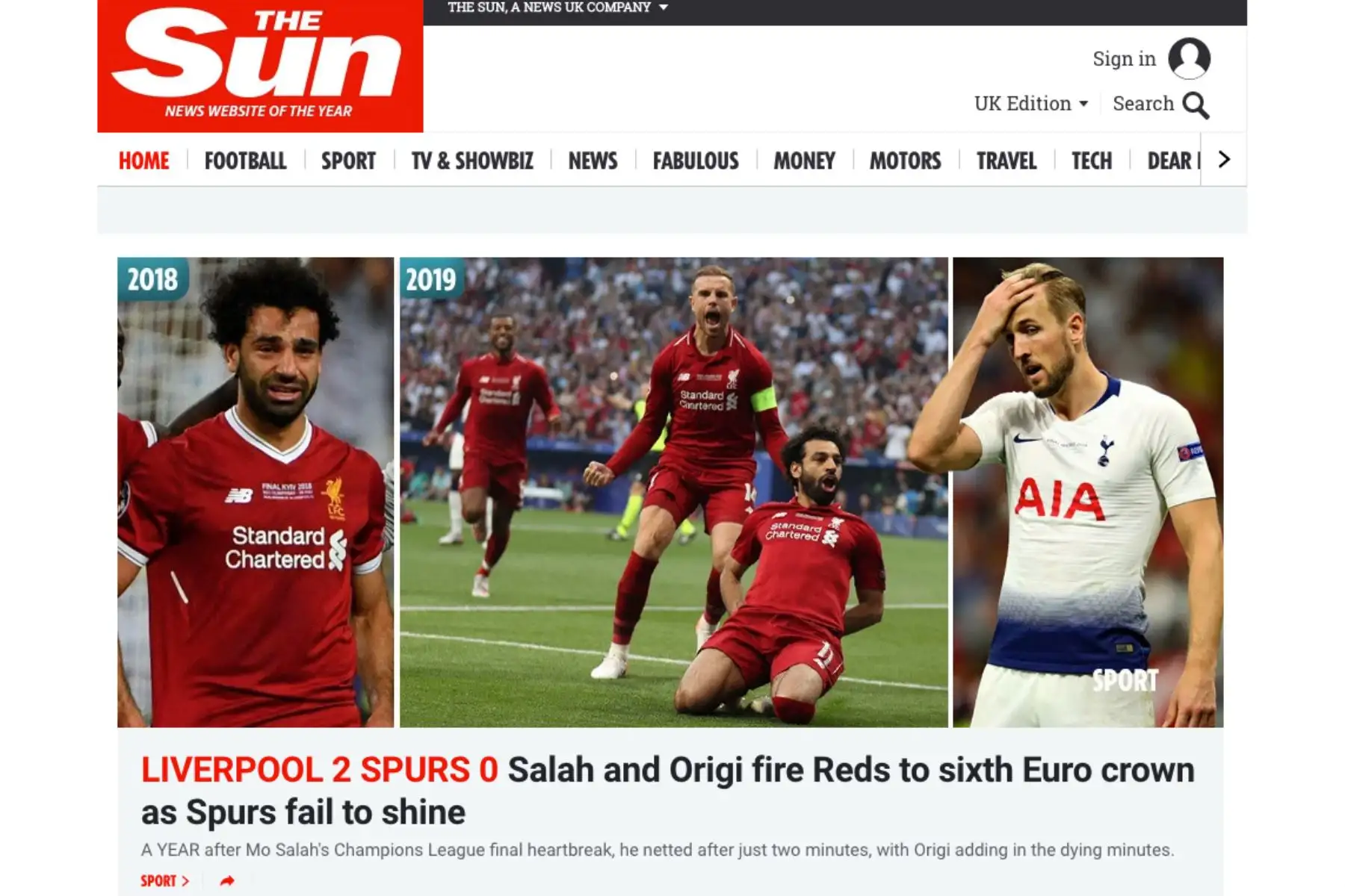 Diario Sun.Portadas de los diarios del mundo tras coronarse campeón Liverpool de la Champions League
Foto: ANDINA/Difusión