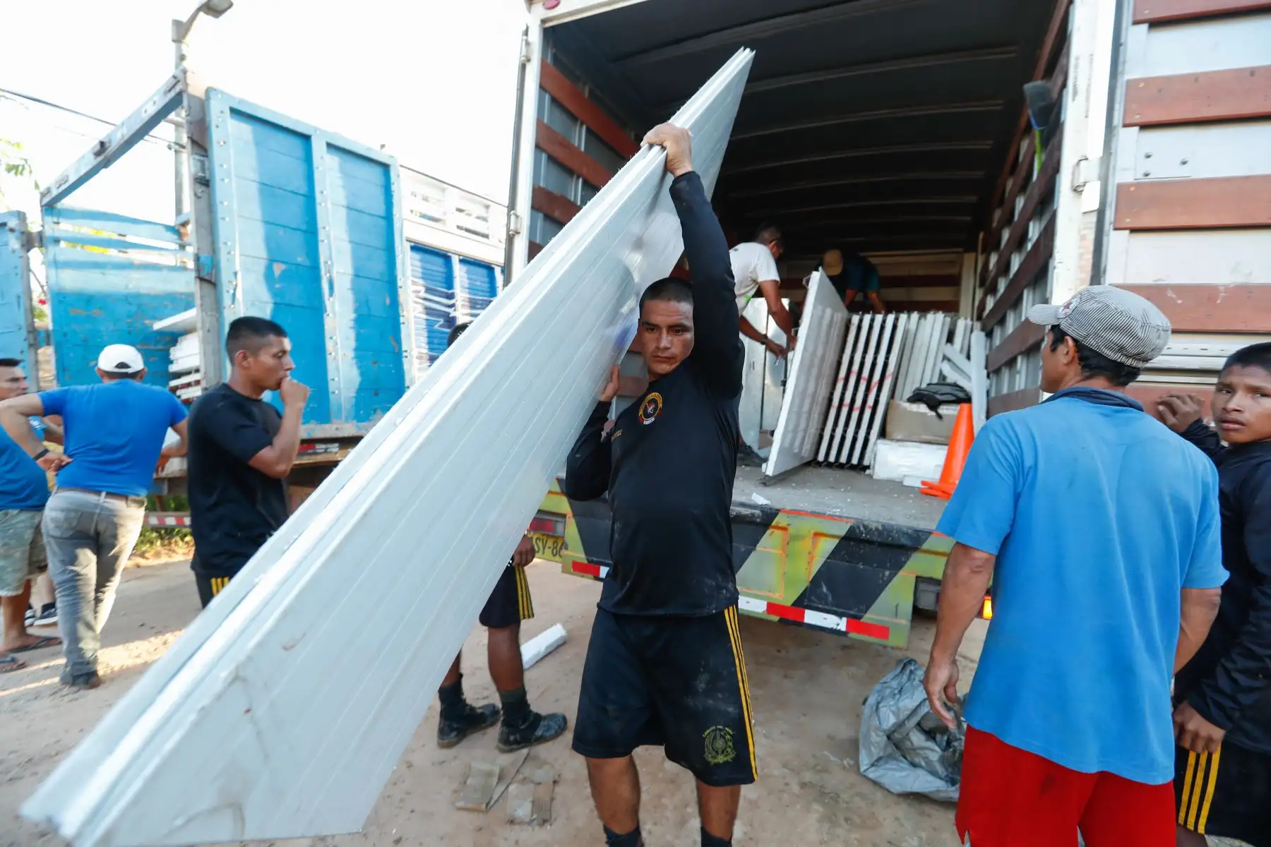 Llegada de los módulos de vivienda de emergencia al distrito de Sauce, región en la  San Martín.Foto: ANDINA/MVCS