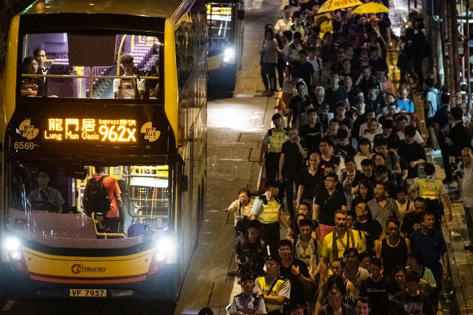 Marcha de protesta a la oficina de enlace china en Hong Kong para conmemorar el 30 aniversario de Tiananmen. Foto: AFP