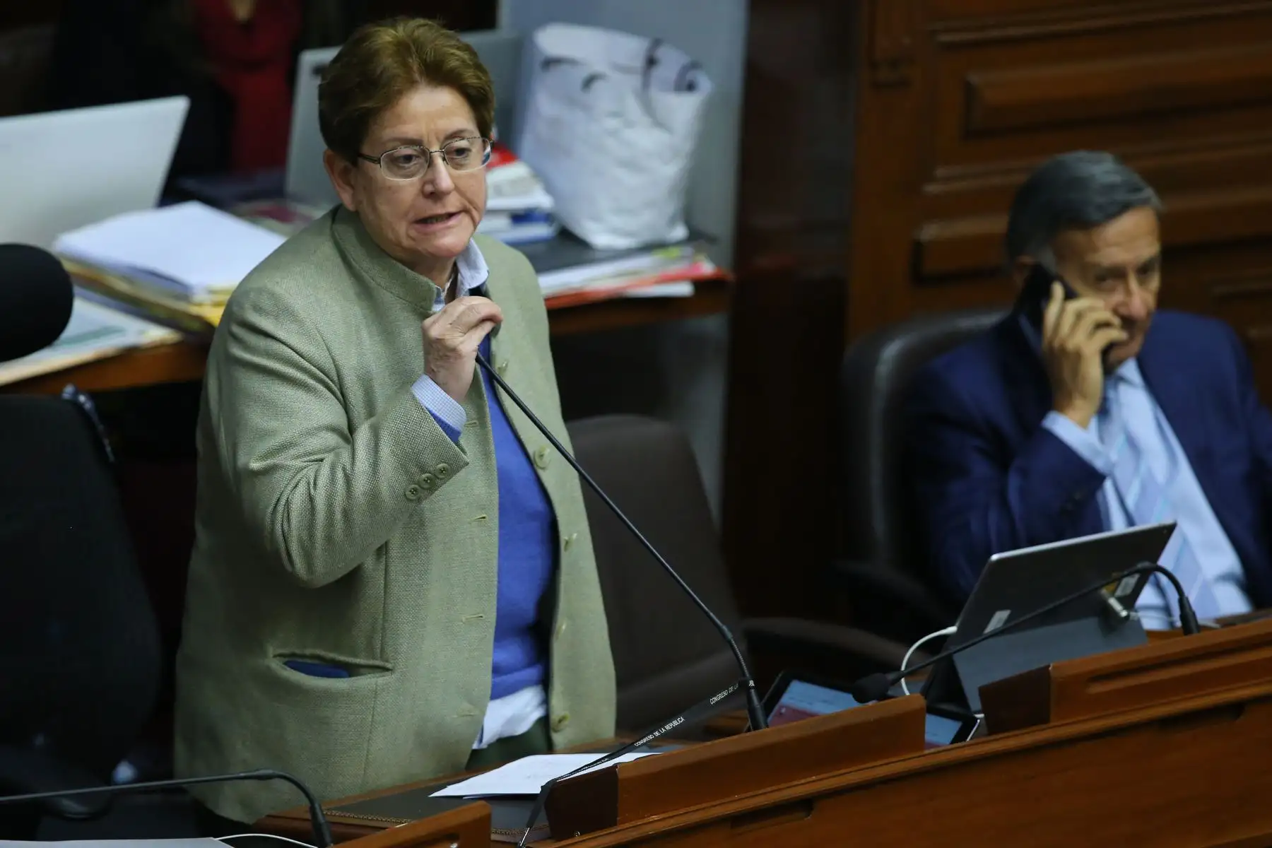 Congresista Lourdes Alcorta  interviene en el debate sobre la cuestión de confianza en el Congreso de la República. Foto: ANDINA/Vidal Tarqui