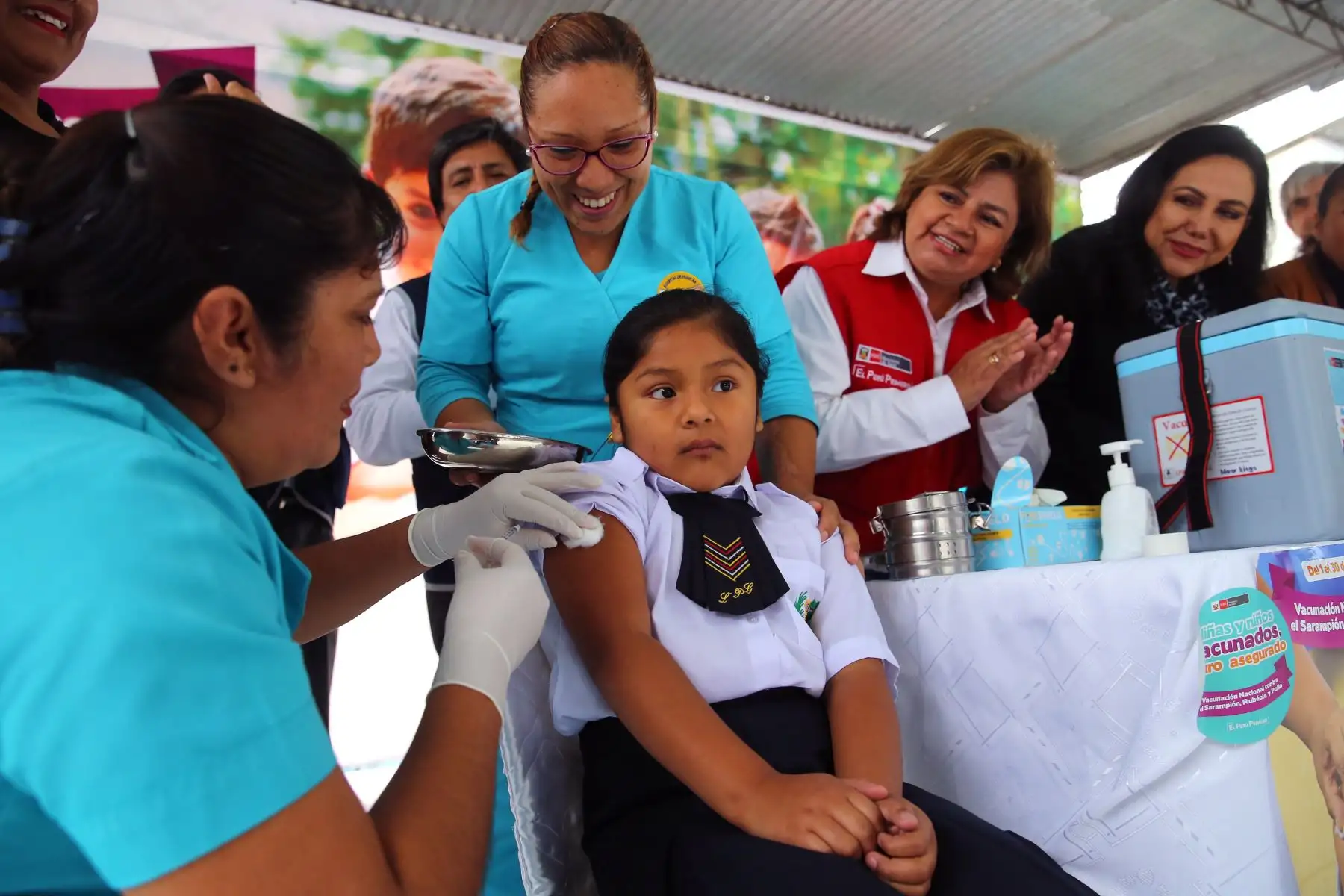 Zulema Tomás Gonzáles ministra de Salud y Gloria Montenegro, Ministra de la Mujer y poblaciones Vulnerables, Asisten al  Lanzamiento de la Vacunación Nacional contra el sarampión, y polio Perú 2019. Foto: ANDINA/Vidal Tarqui