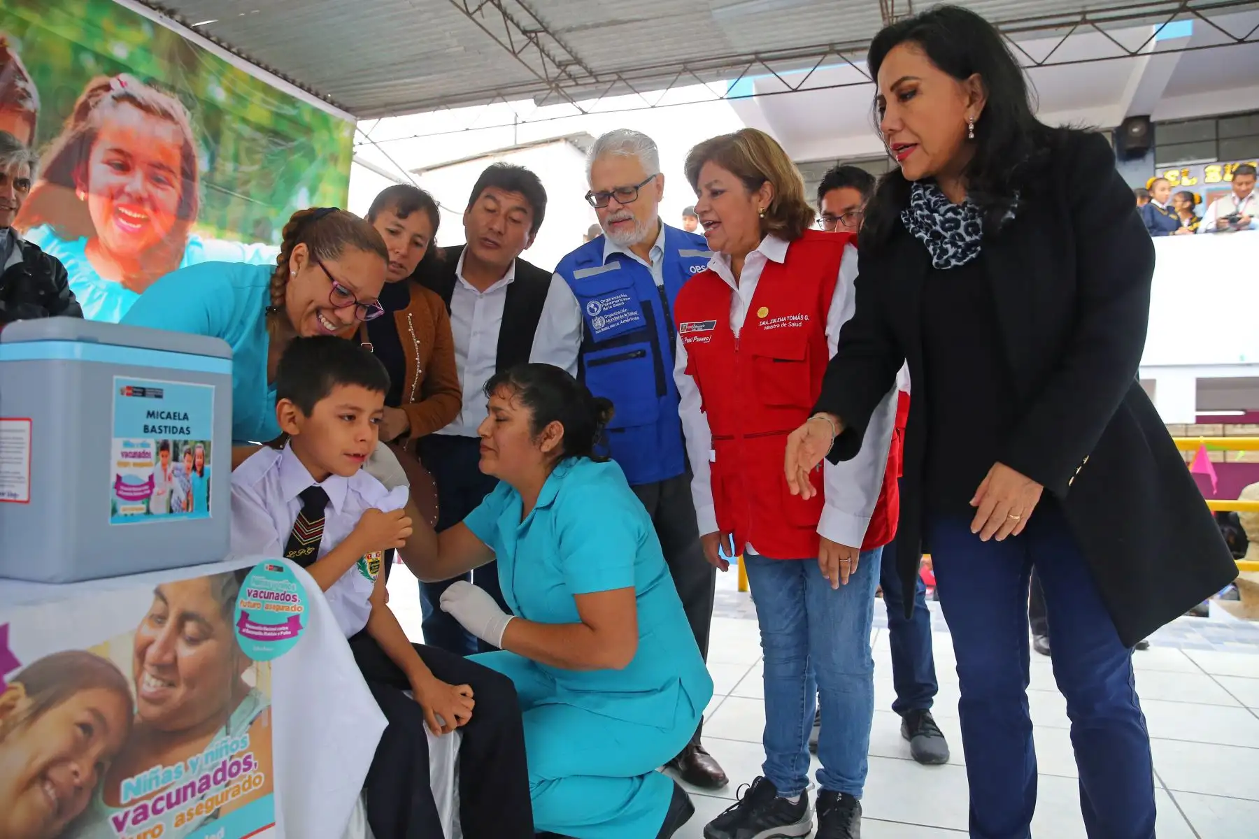 Zulema Tomás Gonzáles ministra de Salud y Gloria Montenegro, Ministra de la Mujer y poblaciones Vulnerables, Asisten al  Lanzamiento de la Vacunación Nacional contra el sarampión, y polio Perú 2019. Foto: ANDINA/Vidal Tarqui