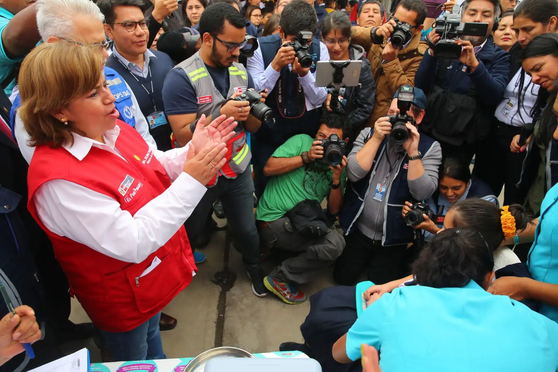 Zulema Tomás Gonzáles ministra de Salud y Gloria Montenegro, Ministra de la Mujer y poblaciones Vulnerables, Asisten al  Lanzamiento de la Vacunación Nacional contra el sarampión, y polio Perú 2019. Foto: ANDINA/Vidal Tarqui
