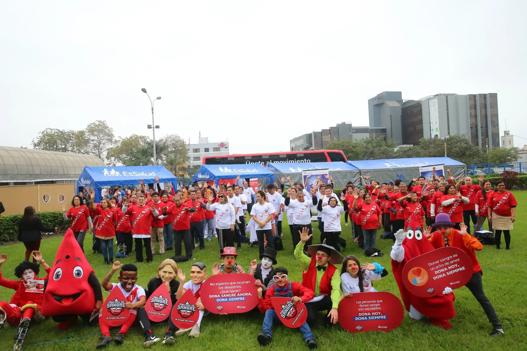 EsSalud forma una bandera peruana con donantes voluntarios de sangre, como parte de la Campaña Hinchas de Sangre, que busca reconocer a las personas que donan sangre en forma permanente y voluntaria. Foto: ANDINA/Vidal Tarqui